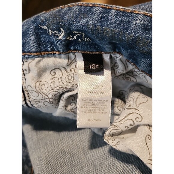 Vtg 90s Express Jeans 12R 36x32 Low Rise Curvy Bootcut  Distressed Light Blue - Picture 4 of 8